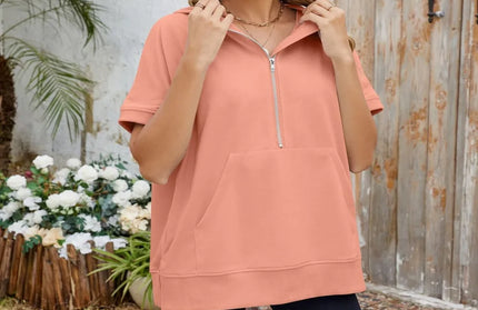 Half Zip Short Sleeve Hooded Top