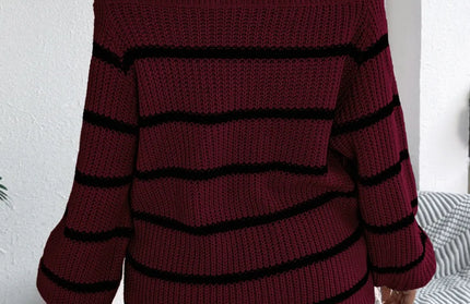 Striped Off-Shoulder Long Sleeve Sweater