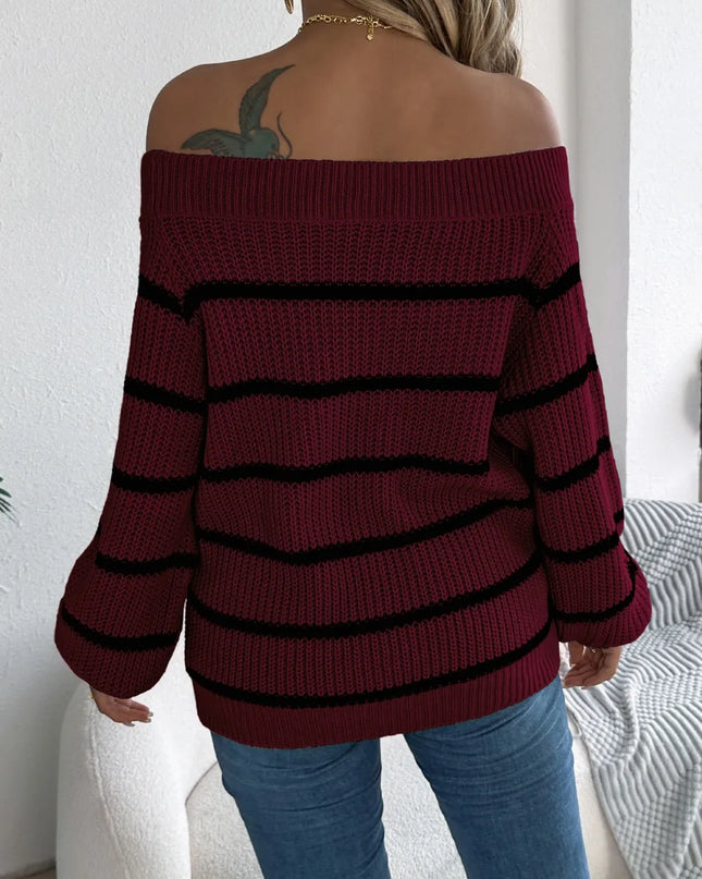 Striped Off-Shoulder Long Sleeve Sweater