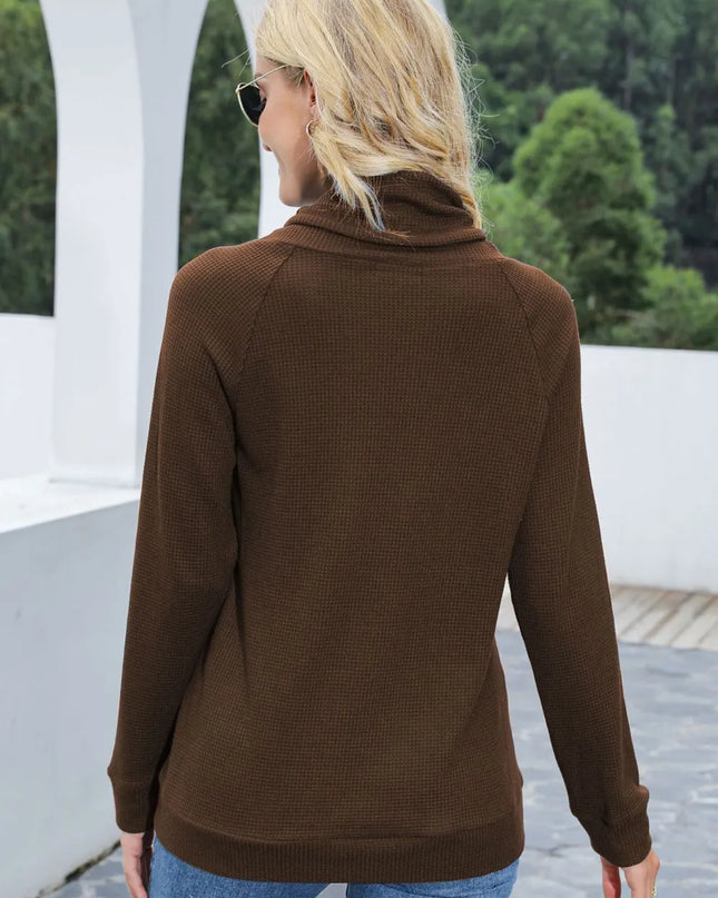 Drawstring Mock Neck Raglan Sleeve Hoodie