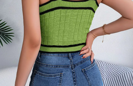 Decorative Button Wide Strap Knit Crop Top