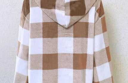 Checkered Open Collar Casual Hoodie