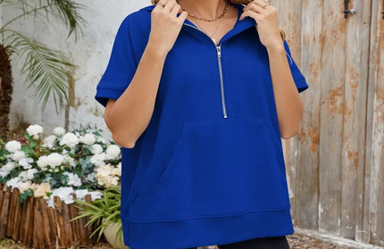 Half Zip Short Sleeve Hooded Top