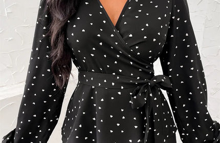 Heart Print Balloon Sleeve Shirt
