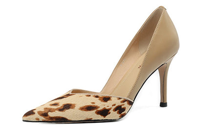 Pointed thin high heels, color blocking horse hair, sexy spicy mom, banquet single shoes for women