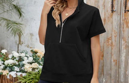 Half Zip Short Sleeve Hooded Top