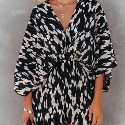 Printed Waistband Short Sleeved Jumpsuit