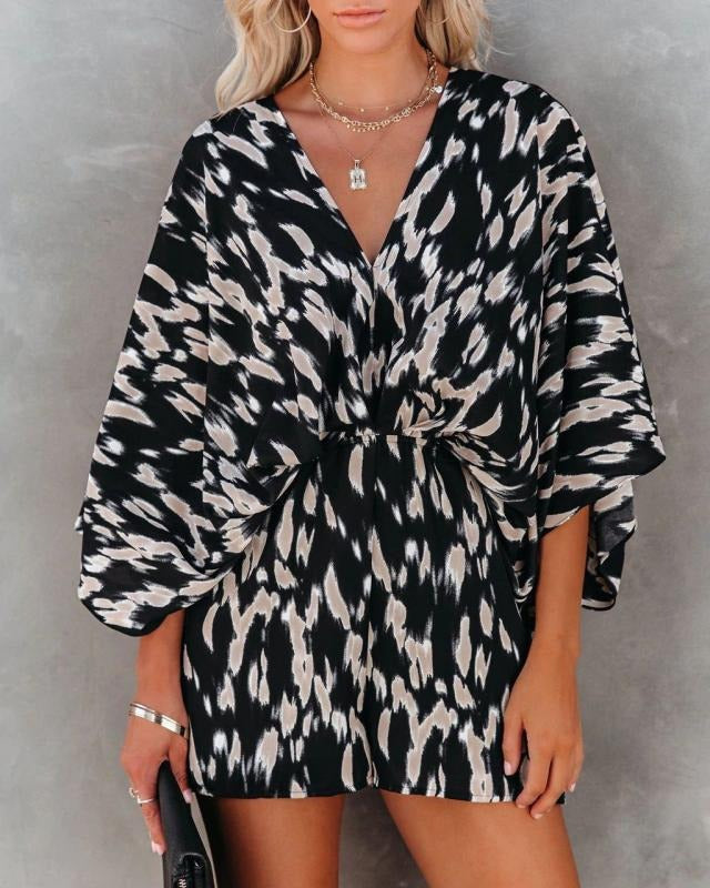 Printed Waistband Short Sleeved Jumpsuit