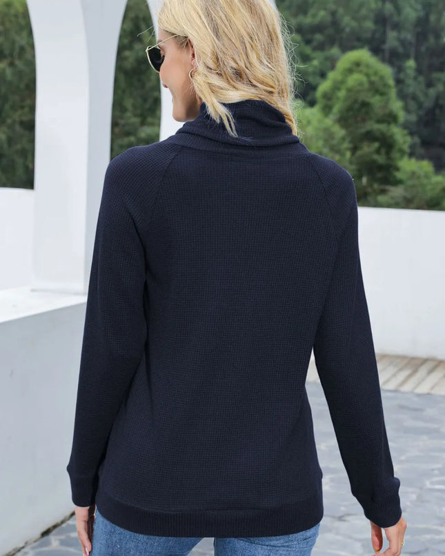 Drawstring Mock Neck Raglan Sleeve Hoodie