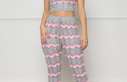 Women's Spring Color Matching Woolen Suit Wave Pattern Tight Knit Two-Piece Set - Hey Love Boutique