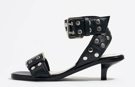 Women's fashionable and comfortable stiletto mid-heel wide rivet strap sandals for outerwear