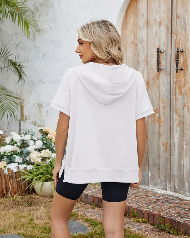 Half Zip Short Sleeve Hooded Top