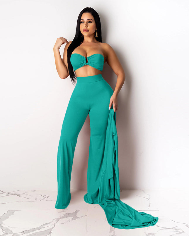 Sexy Long-Sleeved Cloak Pants Three-Piece Set