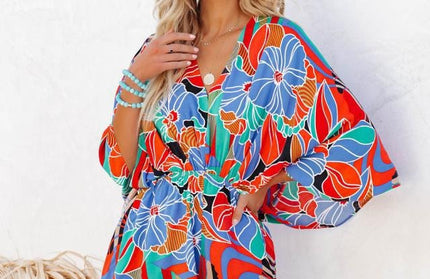 Printed Waistband Short Sleeved Jumpsuit