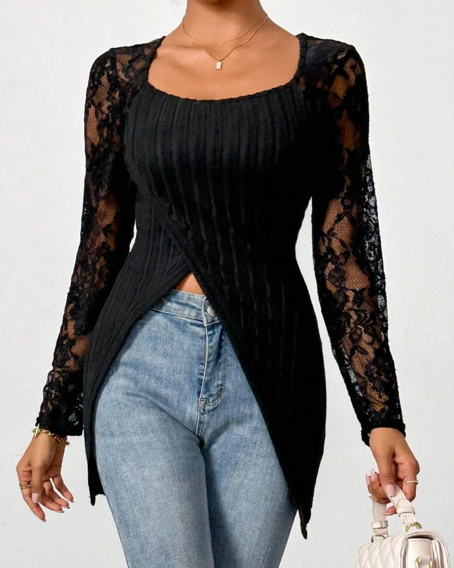 Lace Patchwork Long Sleeve T-Shirt