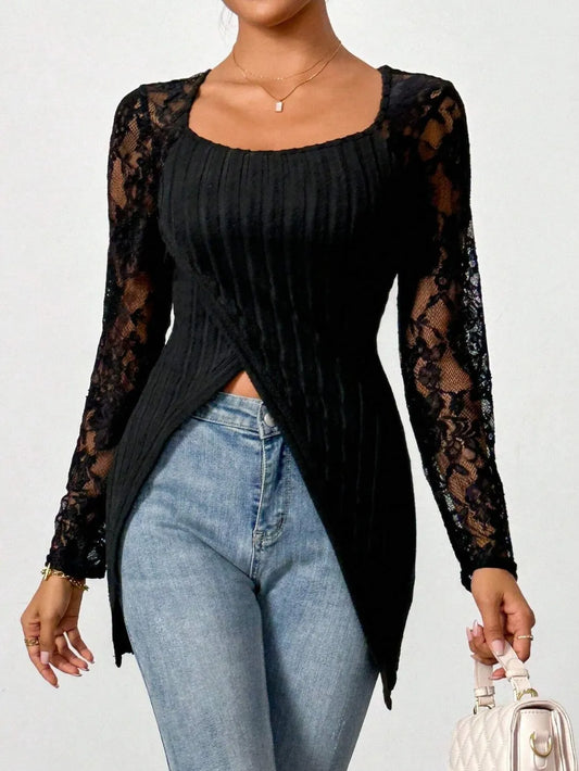 Lace Patchwork Long Sleeve T-Shirt