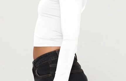Scoop Neck Long Sleeve Cropped T-Shirt