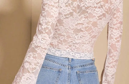 Sexy Transparent Lace Flared Long Sleeved Shirt