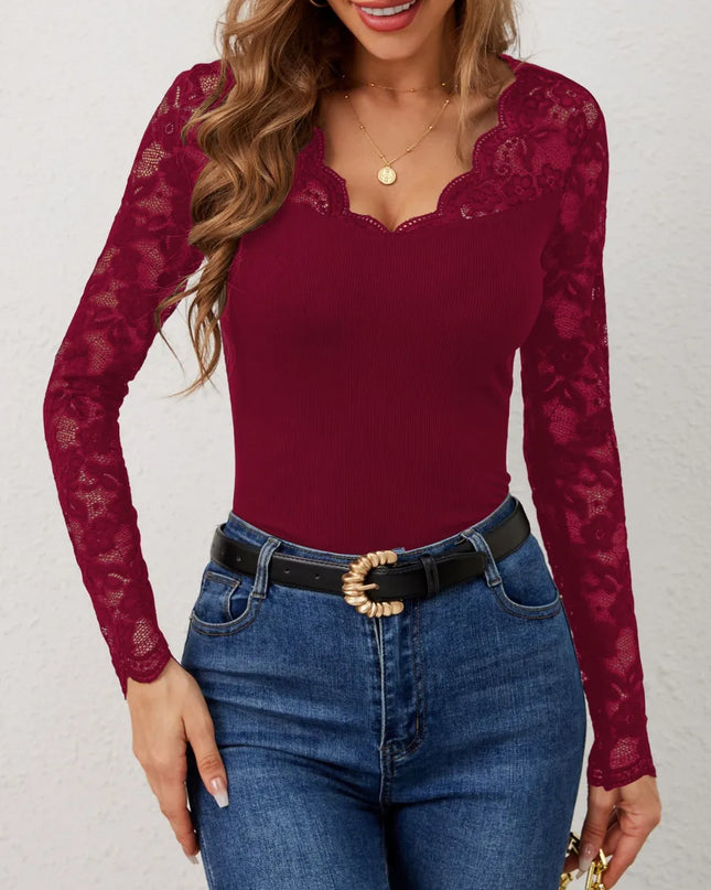 Fan Shaped Lace Slim Fit T-shirt