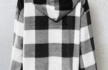 Checkered Open Collar Casual Hoodie