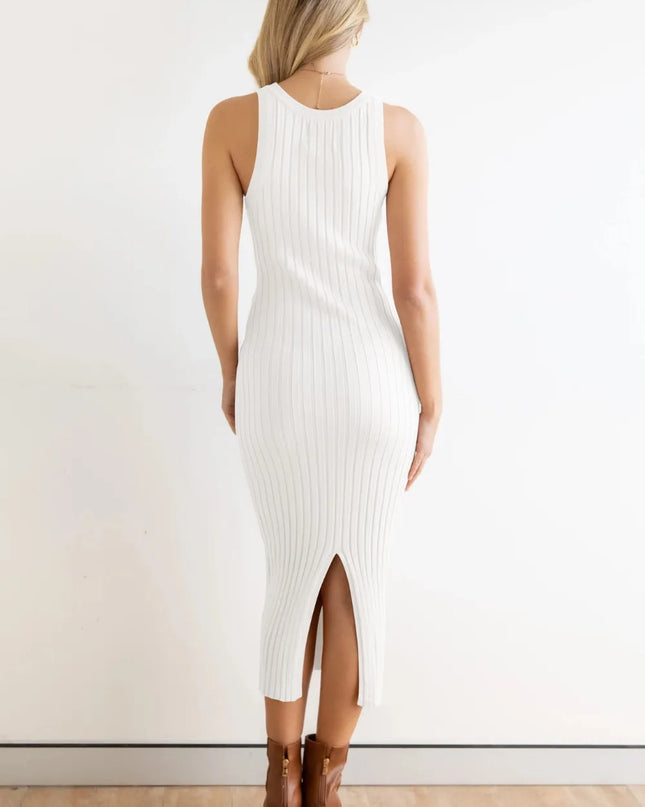 Slit Ribbed Round Neck Sleeveless Dress