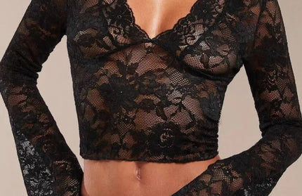 Sexy Transparent Lace Flared Long Sleeved Shirt