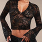 Sexy Transparent Lace Flared Long Sleeved Shirt