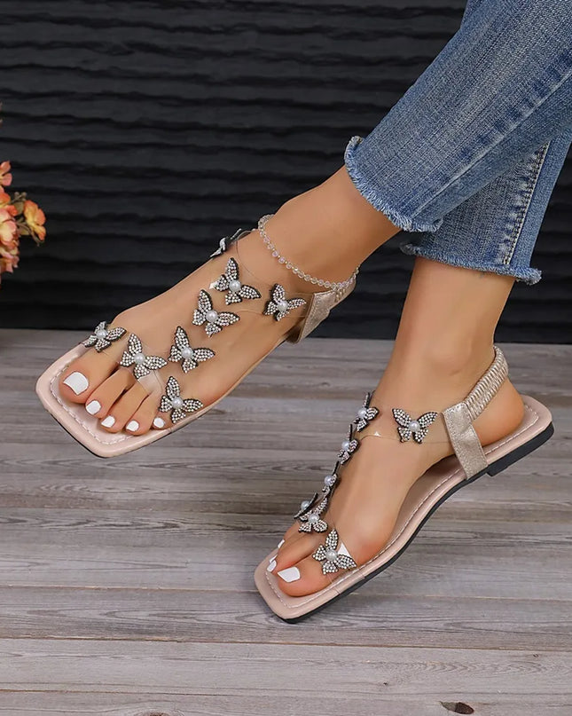 Rhinestone Butterfly Flat Sandals