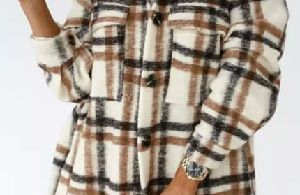 Spring And Autumn New Women's Plaid Brushed Medium Long Woolen Coat - Hey Love Boutique