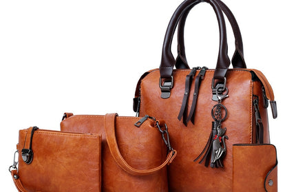 Leather Shoulder Messenger Tote Bag 4pcs Set