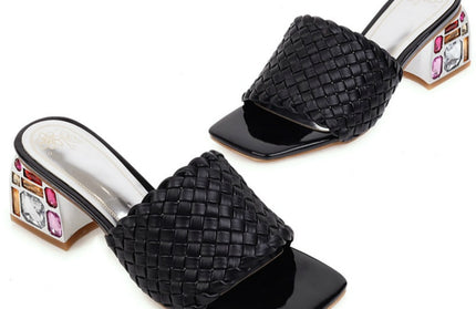 Slide Low Heels Casual Knitted Beach Women's Slipper Large Size 48