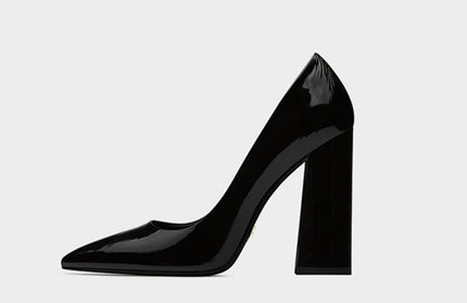 Thick Heeled Patent Leather High Heels