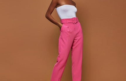 Casual Belted Straight Leg Pants