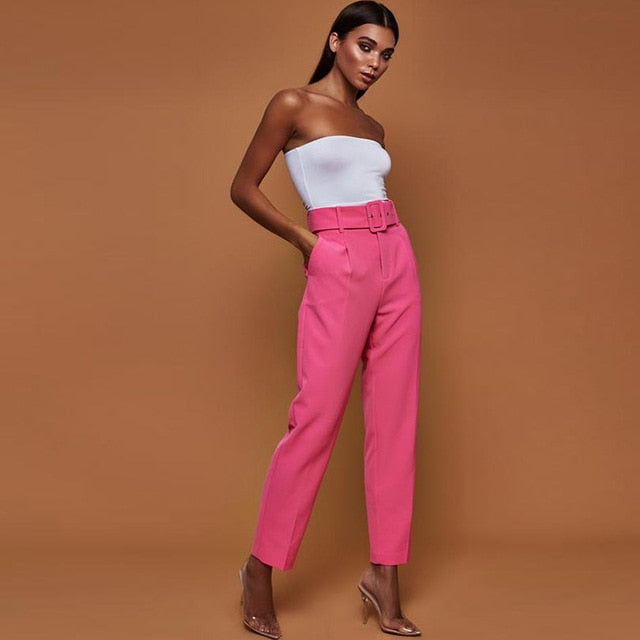 Casual Belted Straight Leg Pants