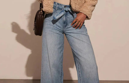 Tied Wide Leg Jeans with Pockets
