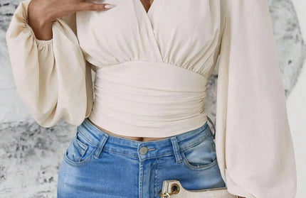 Smocked Balloon Sleeve Blouse