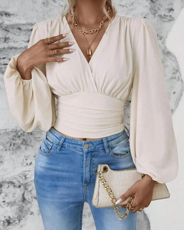 Smocked Balloon Sleeve Blouse