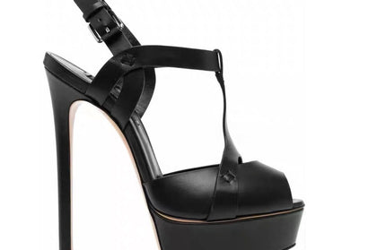 Cross Belt Leather Roman High Heels