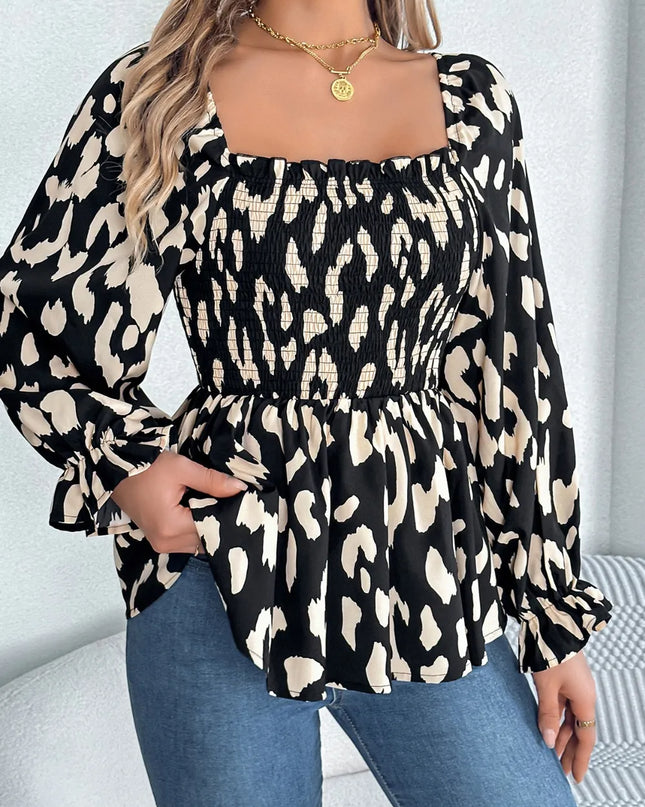 Square Neck Flounce Sleeve Blouse