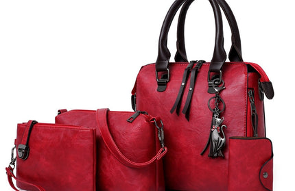 Leather Shoulder Messenger Tote Bag 4pcs Set