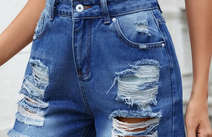 Distressed Raw Hem Denim Shorts