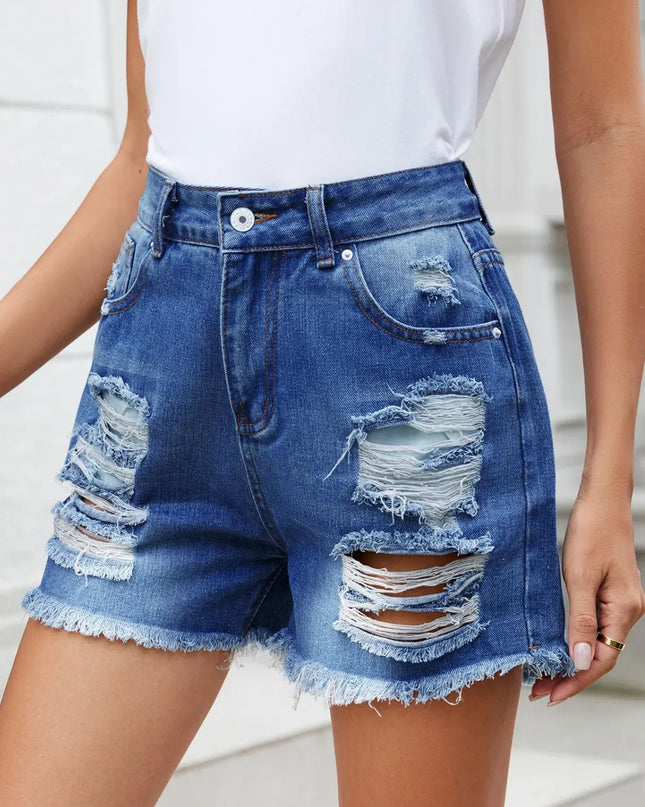 Distressed Raw Hem Denim Shorts