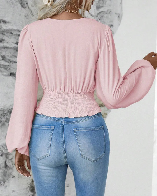Smocked Balloon Sleeve Blouse