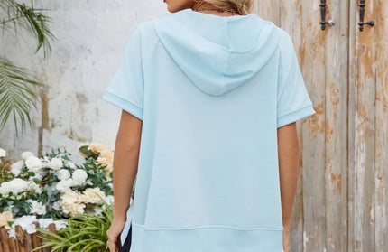 Half Zip Short Sleeve Hooded Top