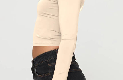 Scoop Neck Long Sleeve Cropped T-Shirt