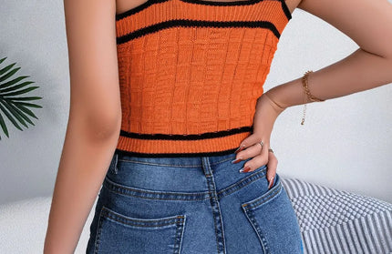 Decorative Button Wide Strap Knit Crop Top