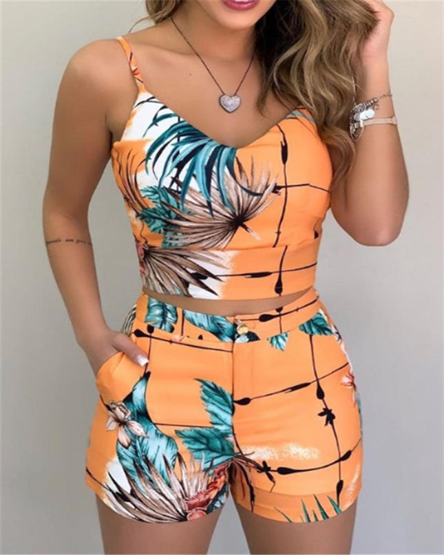 Sleeveless Print Top and Shorts Set