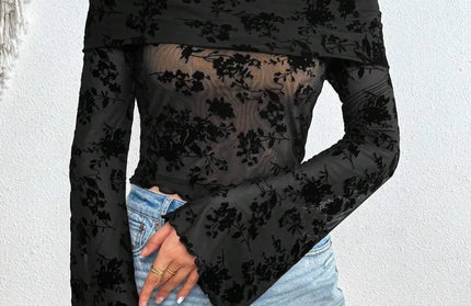 Off-Shoulder Flare Sleeve Lace Blouse