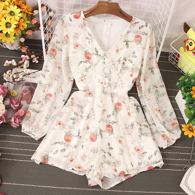 Lace Buttons Slim Waist High Waist One Piece Pants Set