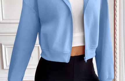 Zip Up Dropped Shoulder Hooded Jacket - Hey Love Boutique